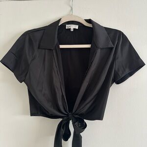 Black Tie-Front Satin Crop Top